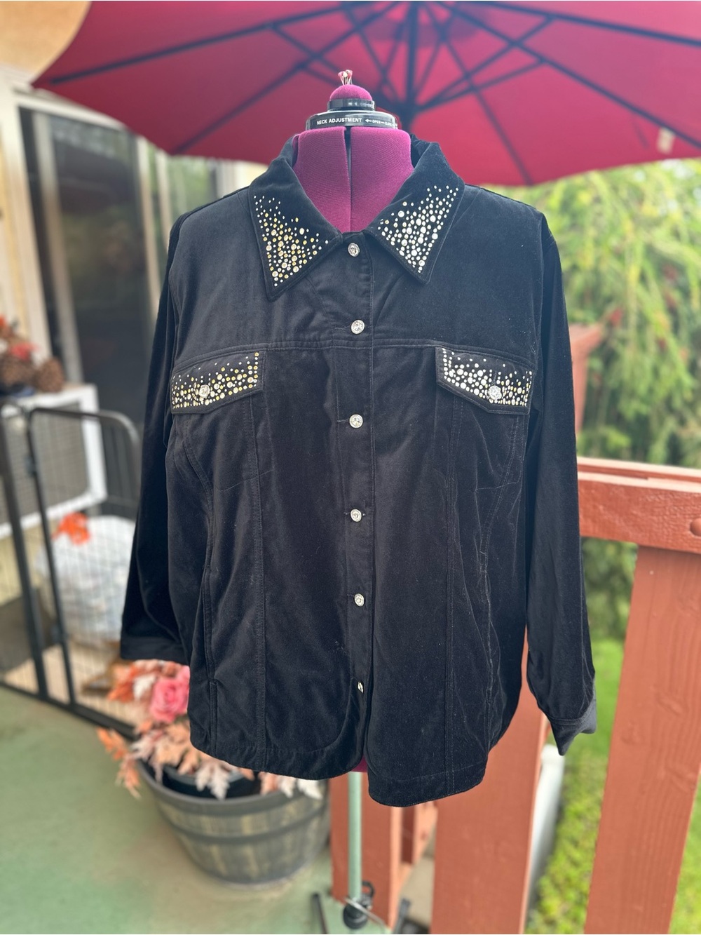 Quacker Factory Black Stud-Embellished Women's Velvet Denim Style Jacket